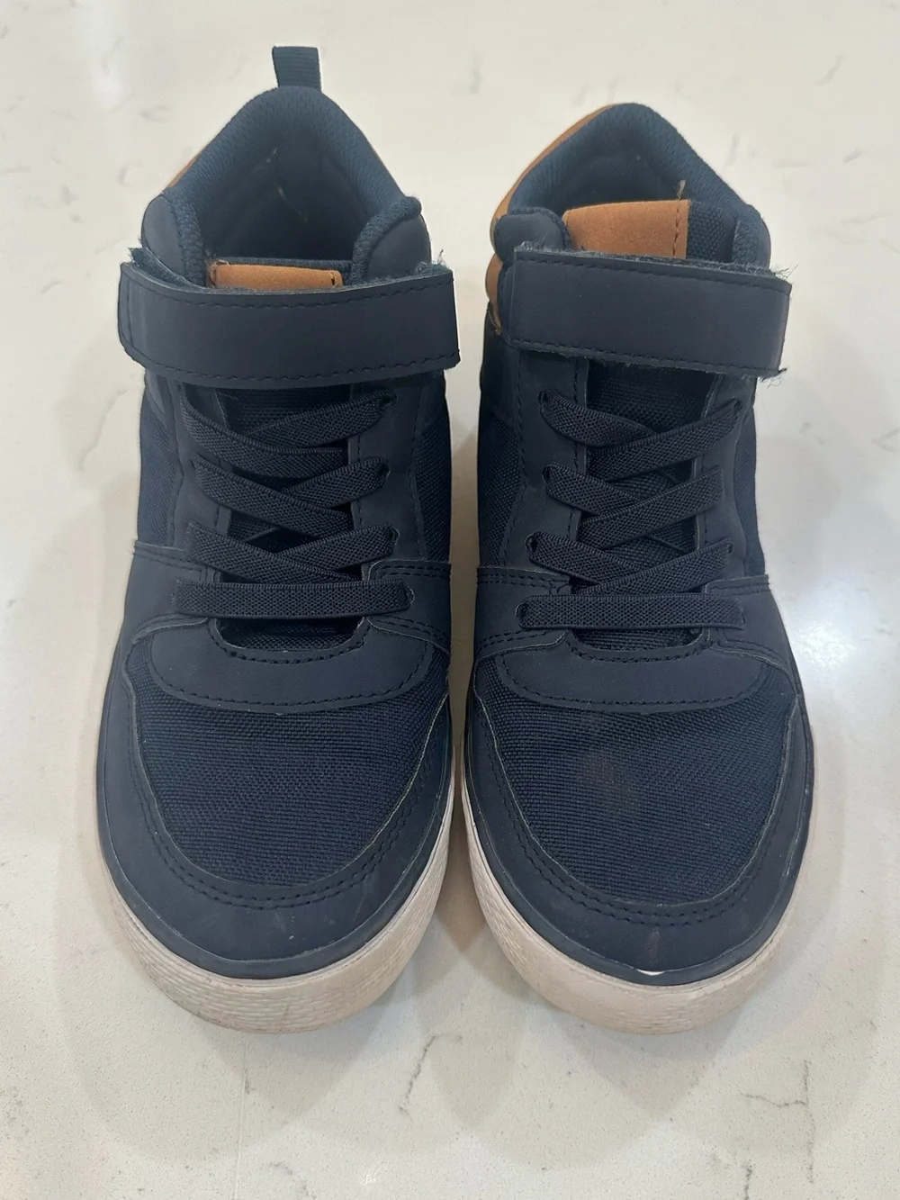 Kids High-Top Casual Sneakers in Navy with Tan Accent- 2 - Picture 3 of 9
